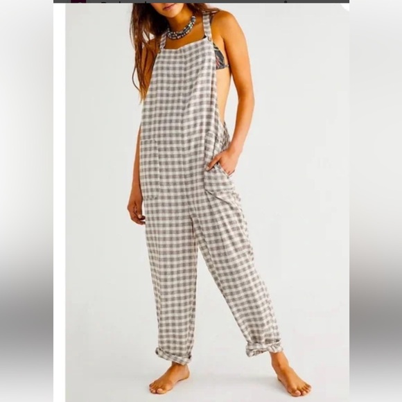 Free people sezane XS gingham slouchy one piece overalls